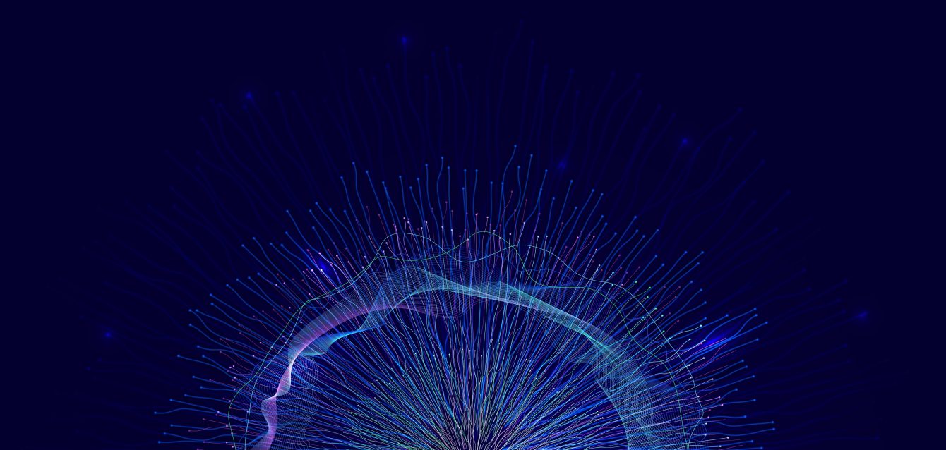 Abstract,Flying,Dragons,On,A,Dark,Blue,Background.,Technological,Background