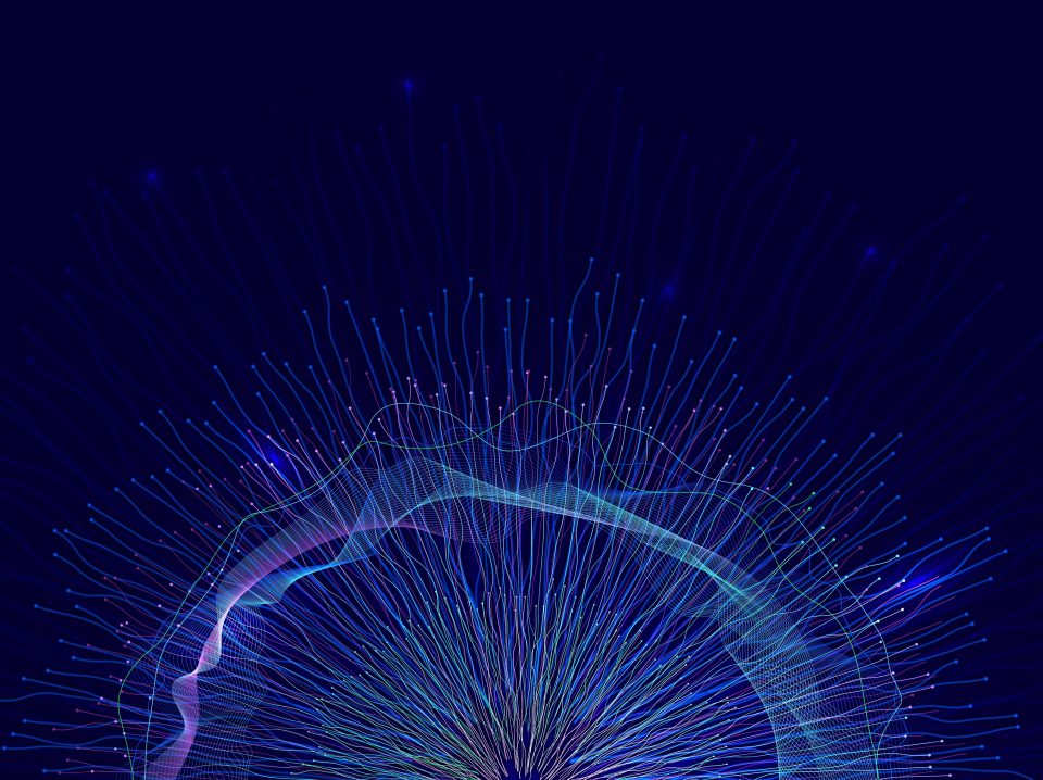 Abstract,Flying,Dragons,On,A,Dark,Blue,Background.,Technological,Background