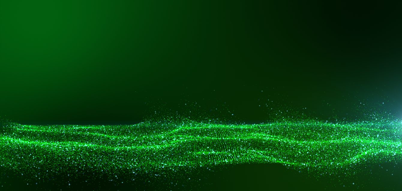 dark green backgrounds with small particles gathered together in light waves, emerald green shadows spread throughout the area and areas with deep clarity.