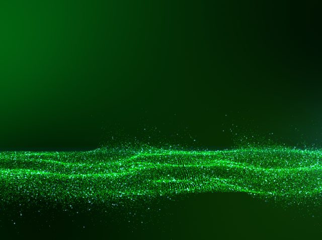 dark green backgrounds with small particles gathered together in light waves, emerald green shadows spread throughout the area and areas with deep clarity.