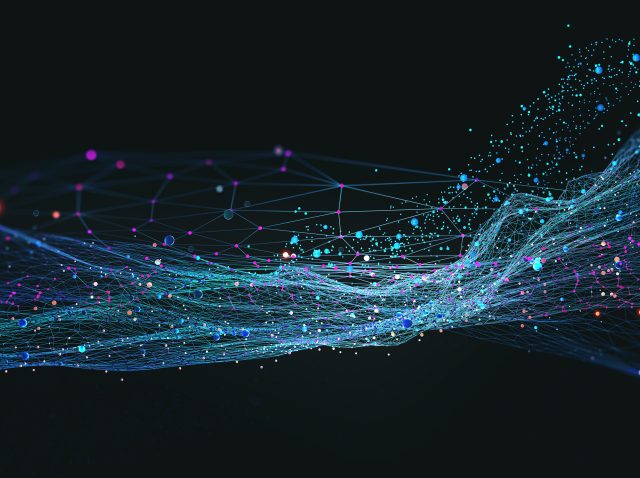 Big,Data,Concept.,Blockchain,3d,Illustration.,Information,Waves,And,The