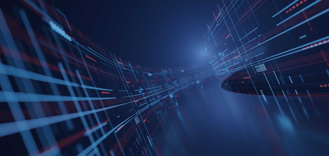 3D Rendering of abstract fast moving circuit lines. High speed motion blur. Concept of leading in business, Hi tech products, business plan, goals and achievement, advanced technology evolution