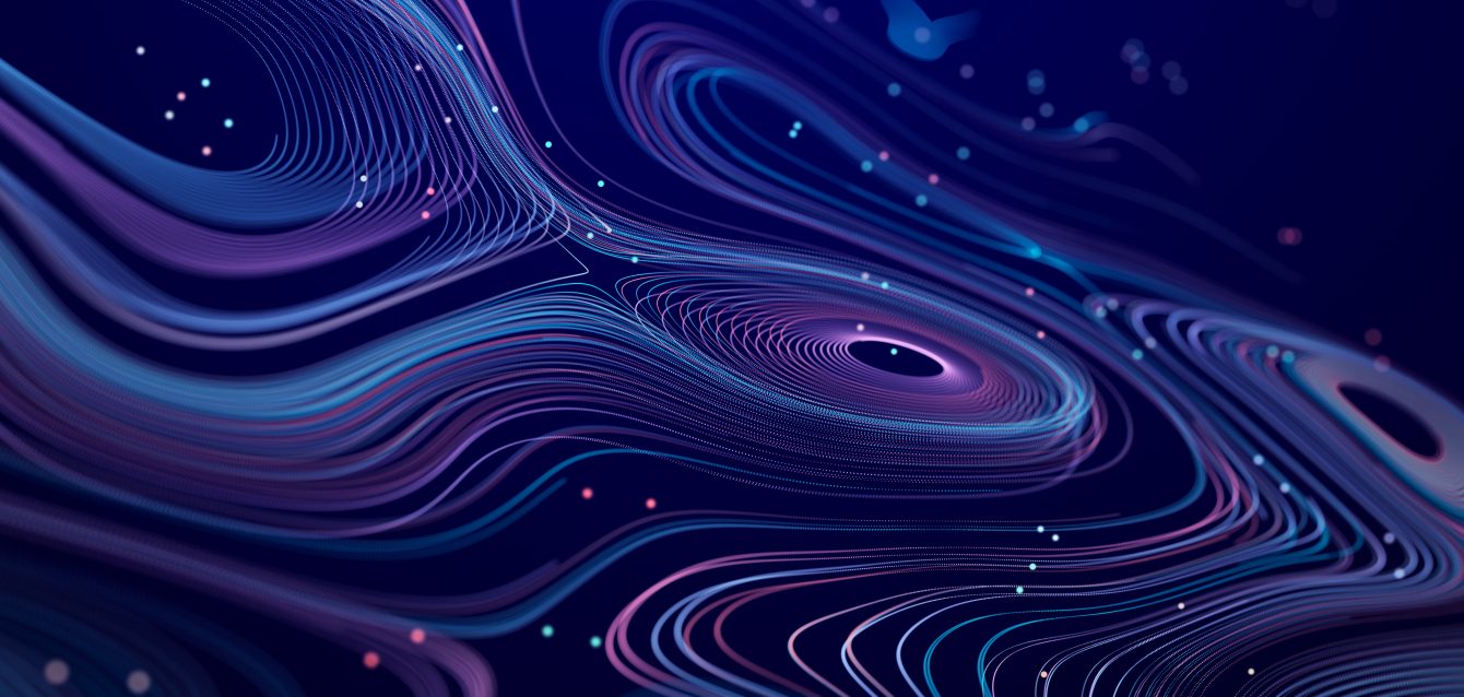 Abstract digital background from rounded colored lines. Information flow space. Big data visualization. 3D rendering.