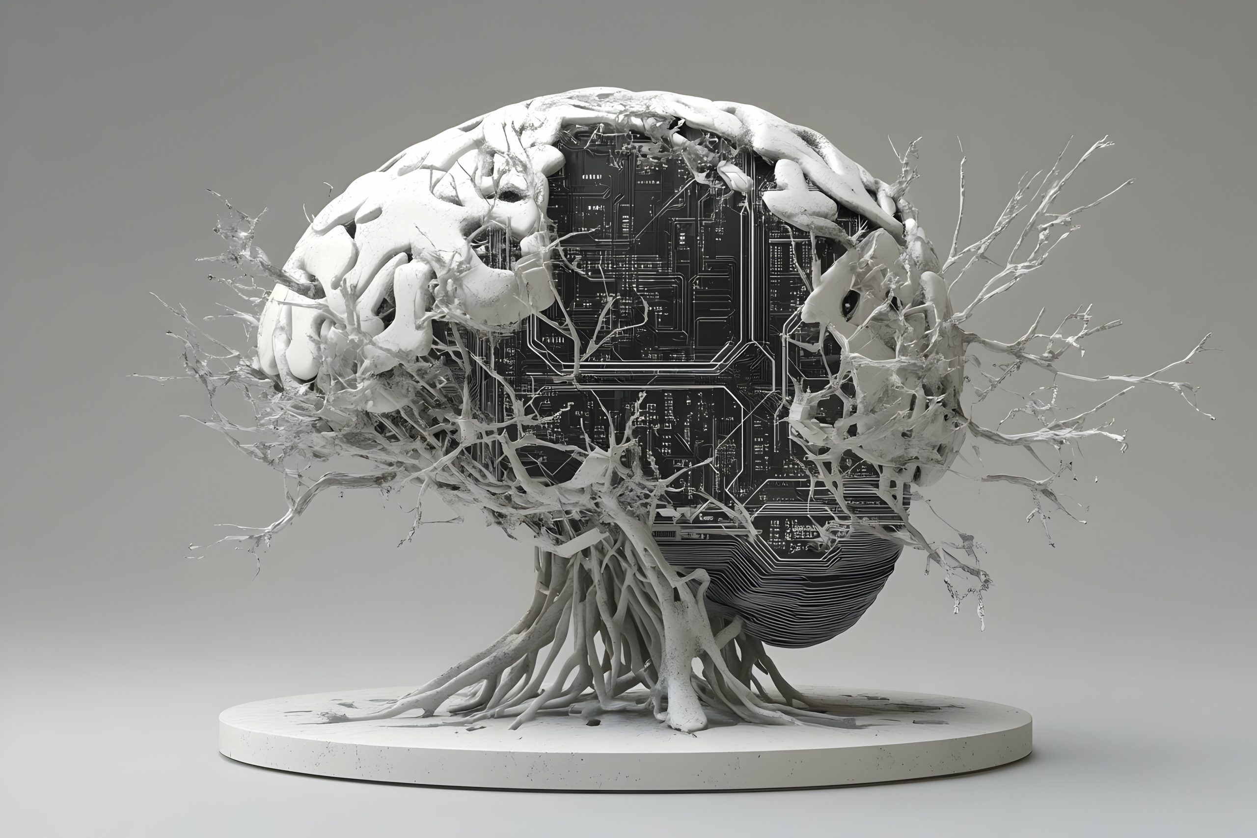 Futuristic fusion of nature and technology: circuit brain sculpture Futuristic fusion of nature and technology: circuit brain sculpture.