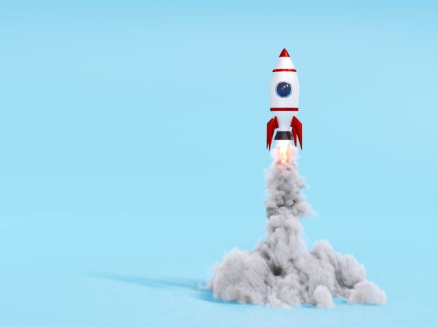 Small space ships takes off and flys away Small space ships takes off and flys away